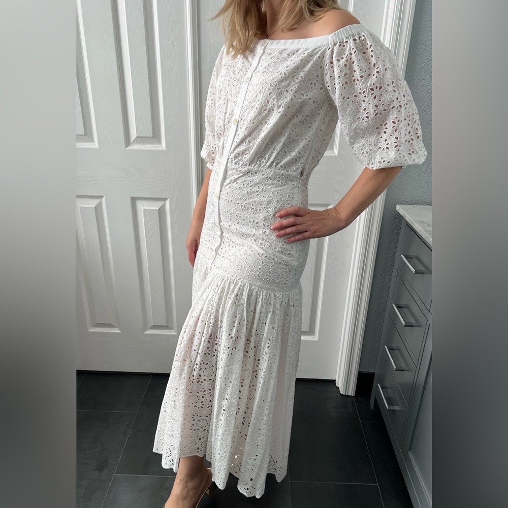 🔥Trendy🔥Veronica Beard CALI Eyelet Maxi Dress, White, Size 8